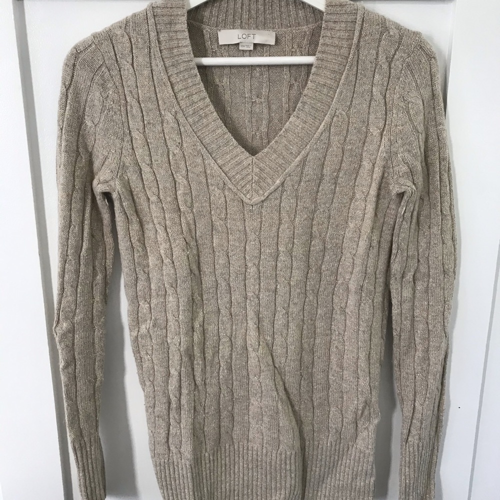 Beige & Gold Thread Cableknit Maternity Sweater